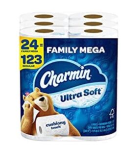 Charmin Ultra Soft Cushiony Touch Toilet Paper, 24 Family Mega Rolls = 123 Regular Rolls (Packaging May Vary) 24 Count (Pack of 1) 49 416lECQ7bVL