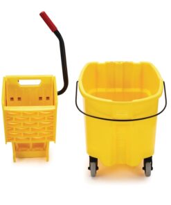 Rubbermaid Commercial Products WaveBrake 35 Qt. Side-Press Mop Bucket and Wringer Combo on Wheels, Yellow, for Professional/Industrial/Business Heavy-Duty Floor Cleaning/Mopping 41 417Nh2QAAdL
