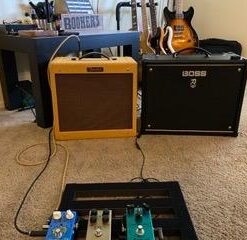 GLS Audio Instrument Cable - Amp Cord for Bass & Electric Guitar - Straight to Right Angle 1/4 Inch Instrument Cable - Brown/Yellow Braided Tweed, 6ft 6 Ft. Right-Angle Gold 35 417vH1vl0RL