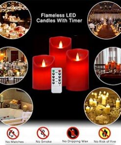 Flameless Battery Operated LED Candles, Remote Control Electric Realistic Candles Flickering Real Wax 4/5/6 Inch 3PACK with 2/4/6/8 Hour Timer for Home Decor Holidays Party (Red) 3 Pack Red 15 4185AWjDB6L