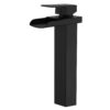 Wovier Matte Black Waterfall Spout Bathroom Sink Faucet with Supply Hose,Single Handle Single Hole Vessel Lavatory Faucet,Slanted Body Basin Mixer Tap Tall Body Commercial,Black(No LED) Tall Body(NO LED)