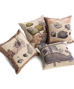 Set of 4 Nautical Print Linen Decorative Pillow Cover