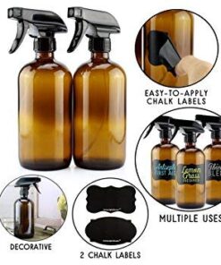 Cornucopia 16oz Amber Glass Spray Bottles w/Reusable Chalk Labels (2 Pack), Heavy Duty Mist & Stream 3-Setting Sprayer; Great for Essential Oils 29 419EminIz3L