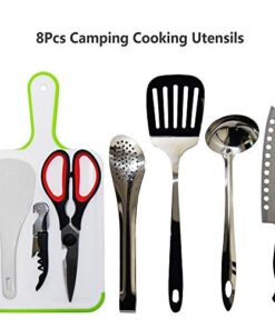 Gold Armour Camp Kitchen Utensil Organizer Travel Set Portable BBQ Camping Cookware Stainless Steel Utensils Travel Kit Outdoor Equipment Cutting Board Tongs Scissors Knife Ladle Spatula Blue 12 41AcoYcazyL