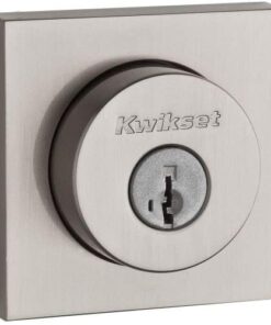 Kwikset Halifax Deadbolt Lock, Satin Nickel Square Exterior Keyed Front Entry Door, Pick Resistant SmartKey Rekey Security, Single Cylinder Dead Bolt, with Microban Protection 18 41B V0LptqL