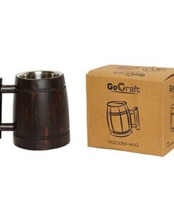 GoCraft Handmade Wooden Beer Mug with 18oz Stainless Steel Cup | Great Beer Gift Ideas Wooden Beer Tankard for Men | Vintage Bar accessories - Barrel Brown Retro Design 17 41BC3UpLewL