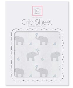 SwaddleDesigns Fitted Crib Sheet/Toddler Sheet, Baby Sleeps Better on Softest Cotton Flannel, Made in USA, Elephant and Pastel Blue Chickies Morning Sky Elephant & Chickies 9 41EqYVaQj3L