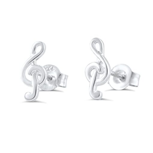 Sterling Silver G-clef Music Note Stud Earrings - 0.43in