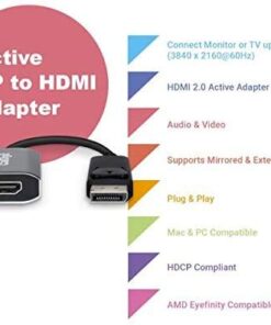 CalDigit DisplayPort 1.2 to HDMI 2.0 (DP to HDMI) Active Adapter 4K 60Hz UHD (3840 x 2160), High Refresh and Eyefinity Support DP 1.2 to HDMI 2.0 10 41FdEOURWUL