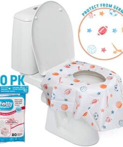 Disposable Toilet Seat Covers for Kids & Adults (20 Pack) Protection from Public Toilets - Waterproof, Individually-Wrapped, Plastic Lined for No Soak Thru, XL to Cover The Whole Toilet -Blue/Sports 20 Count (Pack of 1) 9 41Iheq1vtaL
