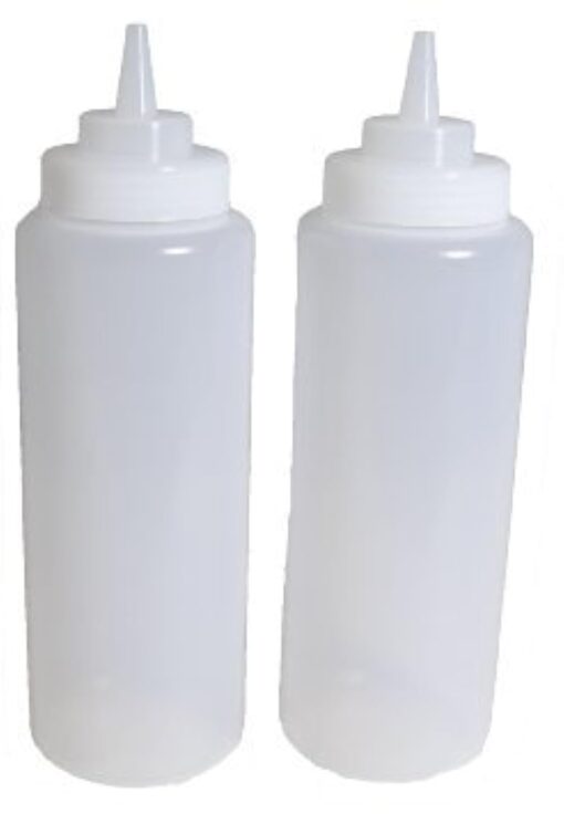 SET of 2, 32 Oz. (Ounce) Large Clear Squeeze Bottle, Condiment Squeeze Bottle, Open-tip, Wide Screw-on Spout, Polyethylene Durable Plastic, Diner Style (2) by Update International 1