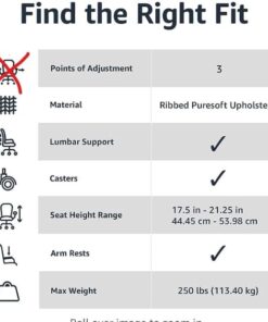 Amazon Basics High-Back Executive Swivel Office Desk Chair with Ribbed Puresoft Upholstery, Lumbar Support, Modern Style, 23.9"D x 24.69"W x 41.5"H, Stunning White 31 41IxSfxlBNL