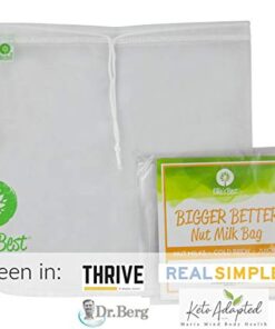 Pro Quality Nut Milk Bag - Big 12"X12" Bags - Commercial Grade Reusable All Purpose Strainer - Food Grade BPA-Free Ultra Strong Fine Mesh Nylon - Almond Milk, Juices, Cold Brew - Free Recipes 1 31 41KBNd5ZIAL