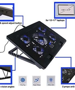 iMBAPrice - Quiet Portable 12" - 17" Laptop Cooler Cooling Pad - Ultra Slim 2xUSB Powered (5 Fans) with Adjustable Height Mount Stand 12 41KOhkxAzbL