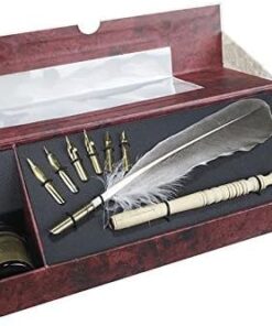 Alternative view of Authentic Models Feather Pen Set - An Assortment of Early Writing Instruments, Including Ink, Brass Nibs, a Wood Pen, and a Feather - Perfect for Calligraphy