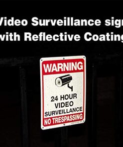 Faittoo 4-Pack Video Surveillance Sign, No Trespassing Metal Reflective Warning Sign, 10 x7 Inches 0.40 Aluminum Indoor or Outdoor Use for Home Business CCTV Security Camera,UV Protected & Waterproof Black and Red on White - 4 Pack 14 41MdRA2FOjL 3
