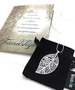Smiling Wisdom - Friendship - A Reason Season Lifetime Friend Greeting Card and Leaf Necklace - Growing Together - Women BFF Green Card - Silver Leaf Large 5x7 in 20 41NMIwuoCxL