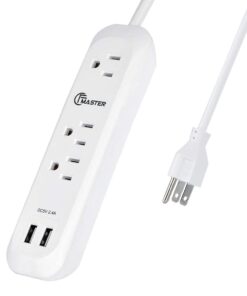 USB Power Strip Surge Protector Long Extension Cord 6 feet, 3 Outlets, 2 USB Ports (2.4A/12W), Overload Protection, Mountable Power Strip for Home Office, 1250W/10A, SGS Listed, White 6ft-1pack