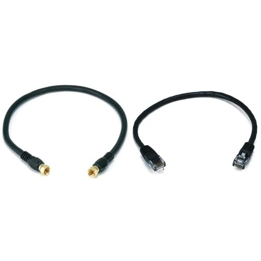 Monoprice RG6 Quad Shield CL2 Coaxial Cable with F Type Connector & 102288 Cat6 Ethernet Patch Cable - Network Internet Cord - RJ45, Stranded, 550Mhz, UTP, Pure Bare Copper Wire, 24AWG, 1ft, Black 1.5Ft Coaxial Cable + Patch Cable, Black