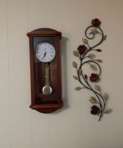 Pendulum Wall Clock, Silent Decorative Wood Clock with Swinging Pendulum, Battery Operated, Large Red Wooden Design, for Living Room, Kitchen, Office & Home Décor, 26.75 x 11.5 inches Red Wood 19 41Ocqf3PuXL 1