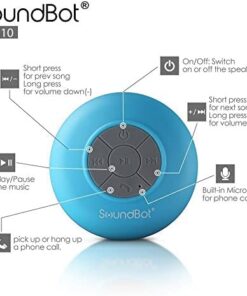 Soundbot SB510 HD Bluetooth Shower Speaker Water Resistant Handsfree Portable Speakerphone with Built-in Mic, 6hrs of Playtime, Control Buttons and Dedicated Suction Cup for Bathroom Pool Blue 25 41PH1kYspEL