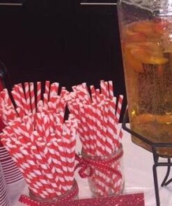 Kikkerland, Red and White Biodegradable Paper Straws, Striped, Box of 144 Red & White 28 41PPAPn3zDL 1