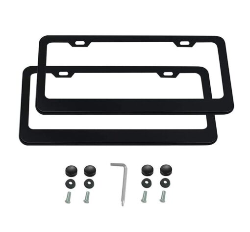 2 PCS Thick Aluminum Alloy License Plate Frames, Car Licence Plate Holder Covers with Bolts,Washers and Chrome Screw Caps for US Standard (2 Holes Wide Black) 2 Holes Wide Black