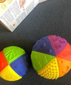 caaocho Pure Natural Rubber Sensory Ball Rainbow 4" - BPA Free Baby Ball Toy, for Sensory Play, Perfect Bouncer, Gentle Squeaking 16 41QF3C0sxDL