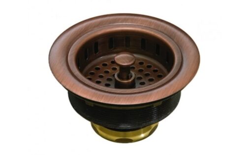 Sinkology Kitchen Sink 3.5 in. Strainer Drain Solid Brass with Post Styled Basket in Antique Copper