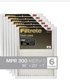 Filtrete 16x20x1 Air Filter, MPR 300, MERV 5, Clean Living Basic Dust 3-Month Pleated 1-Inch Air Filters, 6 Filters 22 41TWcxFxBYL