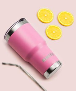 Alternative view of MalloMe BEARCLAW Insulated Tumbler With Handle & Straw - Stainless Steel Tumblers Coffee Travel Mug - Reusable Insulated Cup for Water with Brush, 2 Lids & Straws - Splash-Proof 30 Oz Blossom Pink
