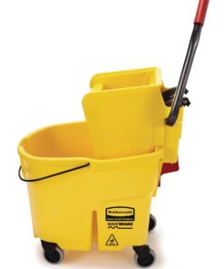Rubbermaid Commercial Products WaveBrake 35 Qt. Side-Press Mop Bucket and Wringer Combo on Wheels, Yellow, for Professional/Industrial/Business Heavy-Duty Floor Cleaning/Mopping 37 41UHZsfe6BL