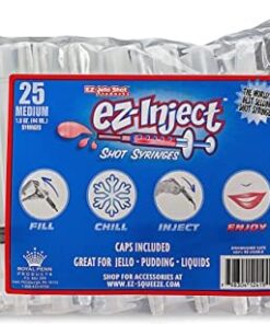 EZ-Inject 25 Pack Plastic Syringes for Jello Shots 1.5oz - 100% Safe and Reusable Jello Shot Syringes with Caps - Medium Syringe Shots Holiday and Halloween Party Supplies for Adults 25 41UlL5C59EL