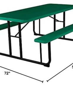Norwood Commercial Furniture Blow- Molded Plastic Picnic Table, Green/Black, NOR-PTBM7260-6-10, 72"D x 57"W x 30"H 1-(Pack) 29 41WNiA5MmpL