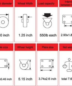 4" Plate Caster Wheels Set of 4 1800LB with Screw Safety Dual Locking and Polyurethane Foam No Noise Wheels,Heavy Duty - 450 Lbs Per Caster 22 41WlWFMLFL