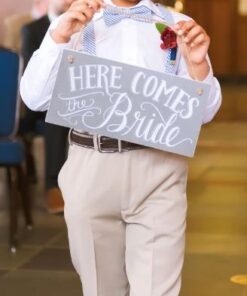Primitives by Kathy 26915 Chalk Art Wedding Hanging Sign, 12 x 6-Inches, Here Comes the Bride 27 41WmX4pdDmL