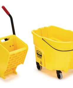 Rubbermaid Commercial Products WaveBrake 35 Qt. Side-Press Mop Bucket and Wringer Combo on Wheels, Yellow, for Professional/Industrial/Business Heavy-Duty Floor Cleaning/Mopping 40 41WpW588ADL