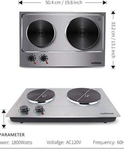 CUSIMAX 1800W Double Hot Plate, Stainless Steel Silver Countertop Burner Portable Electric Double Burners Electric Cast Iron Hot Plates Cooktop, Easy to Clean, Upgraded Version C180N Double Burner 22 41a94SDQsoL