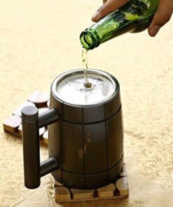 Alternative view of GoCraft Handmade Wooden Beer Mug with 18oz Stainless Steel Cup | Great Beer Gift Ideas Wooden Beer Tankard for Men | Vintage Bar accessories - Barrel Brown Retro Design