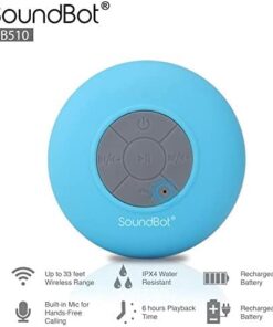 Soundbot SB510 HD Bluetooth Shower Speaker Water Resistant Handsfree Portable Speakerphone with Built-in Mic, 6hrs of Playtime, Control Buttons and Dedicated Suction Cup for Bathroom Pool Blue 27 41bXMlcZeOL