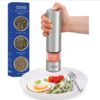 Electric Salt and Pepper Grinder Mill - Battery Operated Ceramic Burr Pepper Grinder Refillable - Automatic Stainless Steel Salt and Pepper Grinders - Pepper Mill Grinder With LED Light by Eparé