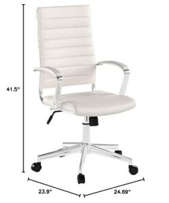 Amazon Basics High-Back Executive Swivel Office Desk Chair with Ribbed Puresoft Upholstery, Lumbar Support, Modern Style, 23.9"D x 24.69"W x 41.5"H, Stunning White 25 41eb6vvFFqL