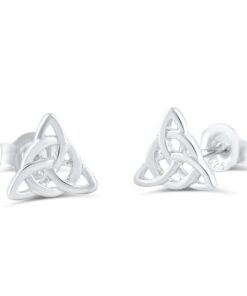 Rhodium Plated Sterling Silver Womens Irish Celtic Triquetra Triangle Stud Earrings - 0.27in 18 41fNjmUNycL