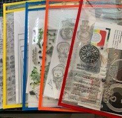 Amazon Basics Heavy Duty Dry Erase Ticket Holder Pockets, Clear Film With Multicolored Fabric Edge, 8.5" X 11", Pack of 25 29 41gEvuT6LL