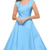 MUXXN Women's Vintage 1950s Midi A-Line Swing Tea Cap Sleevele Formal Fit and Flare Summer Dresses Airy Blue 1 Small