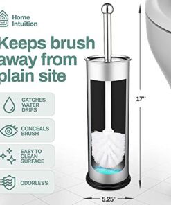 Home Intuition Modern Toilet Brush & Holder Set, Bathroom Bowl Scrubber with Holder, 2 Pack Chrome 19 41iXD7N8DaL