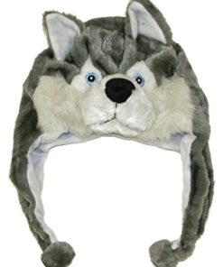 Alternative view of Cute Animal Hat- Plush Husky Timber Wolf Animal Winter Hat