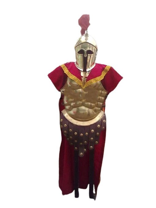 NauticalMart Medieval Brass 300 Spartan Set Muscle Armor Helmet W/Red Plume