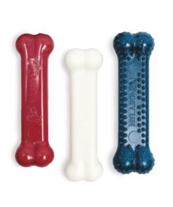 Nylabone Power Chew Toys Variety Triple Pack - Dog Toys for Aggressive Chewers - Indestructible Dog Bones for Small Dogs - Chicken, Bacon & Peanut Buter Flavors, Small/Regular (3 Count) Small up to 25 lbs. 33 41kPk6mq8BL