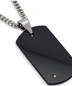 Metal Masters Co. Men's Black Tungsten Carbide Dog Tag with Real Diamond 24" Steel Curb Link Chain 3 41kvL87jHDL